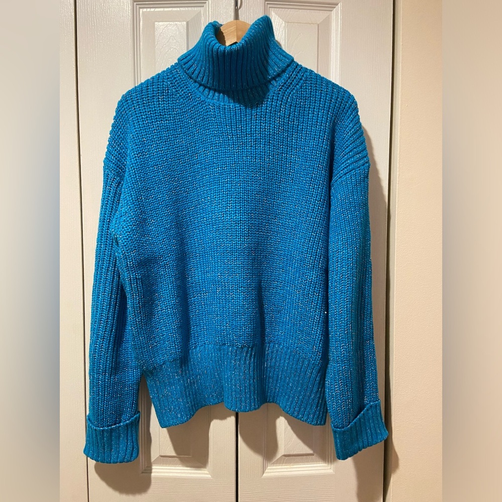 French Connection “Jayla” Chic and Cozy, Vibrant Blue Turtleneck Sweater
